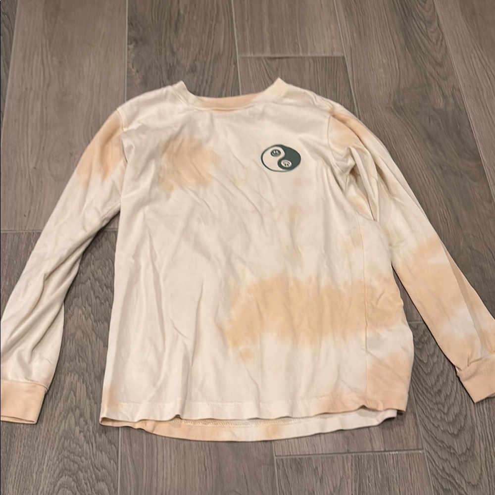 Tiny Whales Girls Cream and Tan Long Sleeve Shirt with Yin Yang Design Size 7
